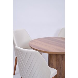 Bohem Ihlamur Yuvarlak Lak Panel Mutfak Masa Takımı 100cm Ceviz