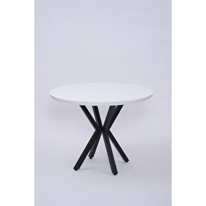 Göksu Yuvarlak Lak Panel Mutfak Masası 100cm Beyaz