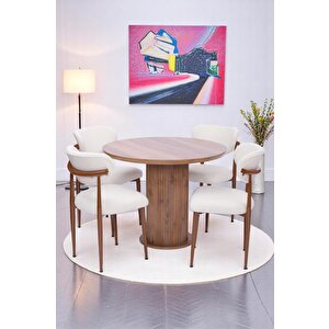 Bohem Polo Yuvarlak Lak Panel Mutfak Masa Takımı 100cm Ceviz