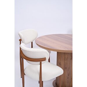 Bohem Polo Yuvarlak Lak Panel Mutfak Masa Takımı 100cm Ceviz