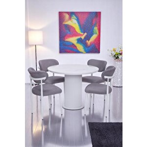 Bohem Polo Yuvarlak Lak Panel Mutfak Masa Takımı 100cm Beyaz Mermer