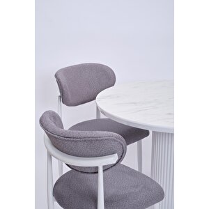 Bohem Polo Yuvarlak Lak Panel Mutfak Masa Takımı 100cm Beyaz Mermer