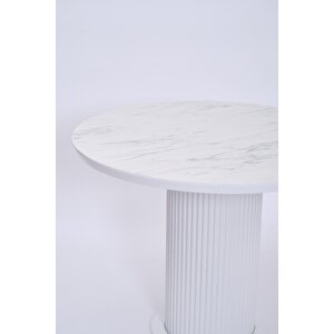 Bohem Polo Yuvarlak Lak Panel Mutfak Masa Takımı 100cm Beyaz Mermer