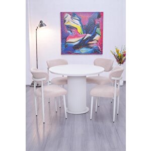 Bohem Polo Yuvarlak Lak Panel Mutfak Masa Takımı 100cm Beyaz