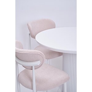 Bohem Polo Yuvarlak Lak Panel Mutfak Masa Takımı 100cm Beyaz