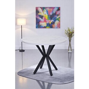 Göksu Yuvarlak Lak Panel Mutfak Masası 100cm Beyaz Mermer