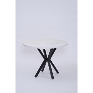 Göksu Yuvarlak Lak Panel Mutfak Masası 100cm Beyaz Mermer
