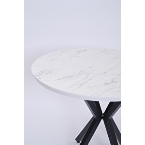 Göksu Yuvarlak Lak Panel Mutfak Masası 100cm Beyaz Mermer