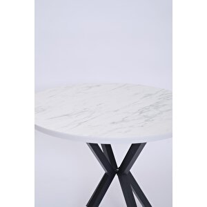 Göksu Yuvarlak Lak Panel Mutfak Masası 100cm Beyaz Mermer
