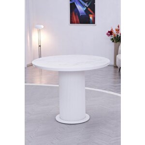Bohem Yuvarlak Lak Panel Mutfak Masası 100cm Beyaz Mermer