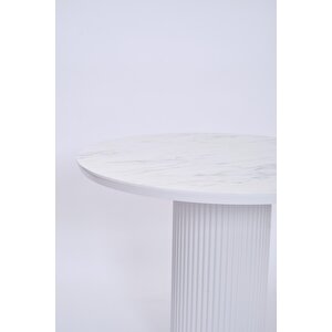 Bohem Yuvarlak Lak Panel Mutfak Masası 100cm Beyaz Mermer