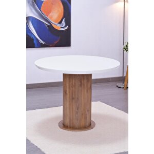 Bohem Yuvarlak Lak Panel Mutfak Masası 100cm Beyaz - Ceviz