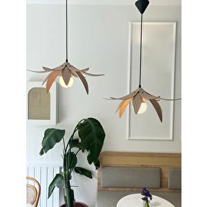 Lotus Avize – Ahşap Modern Ve Minimal Tasarım Avize, İskandinav Salon Ve Oturma Odası Aydınlatması (açık Meşe)