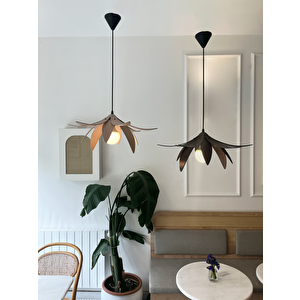 Lotus Avize – Ahşap Modern Ve Minimal Tasarım Avize, İskandinav Salon Ve Oturma Odası Aydınlatması (açık Meşe)