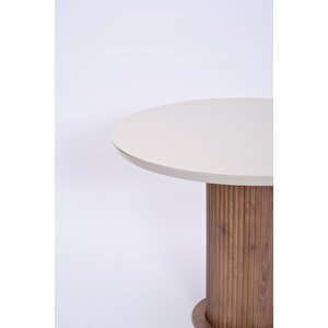 Bohem Yuvarlak Lak Panel Mutfak Masası 100cm Krem