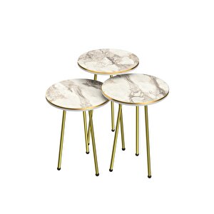Step Beyaz Mermer Gövde Gold Kenarlı Gold Ayak Zigon Sehpa