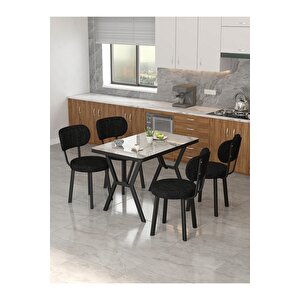 Azra 70x110cm Efes Mutfak Masası, Mutfak Masası Takımı, Yemek Masası, 4 Siyah Sandalye