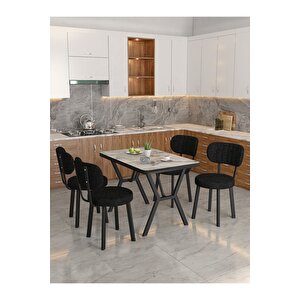 Azra 70x110cm Efes Mutfak Masası, Mutfak Masası Takımı, Yemek Masası, 4 Siyah Sandalye