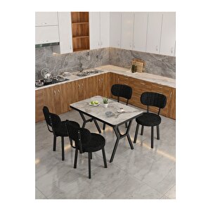 Azra 70x110cm Efes Mutfak Masası, Mutfak Masası Takımı, Yemek Masası, 4 Siyah Sandalye