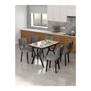 Azra 70x110cm Efes Mutfak Masası, Mutfak Masası Takımı, Yemek Masası, 4 Koyu Gri Sandalye