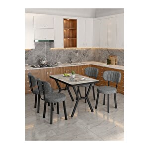 Azra 70x110cm Efes Mutfak Masası, Mutfak Masası Takımı, Yemek Masası, 4 Koyu Gri Sandalye