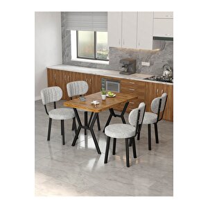 Azra 70x110cm Atlantik Mutfak Masası, Mutfak Masası Takımı, Yemek Masası, 4 Açık Gri Sandalye