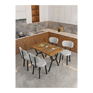 Azra 70x110cm Atlantik Mutfak Masası, Mutfak Masası Takımı, Yemek Masası, 4 Açık Gri Sandalye