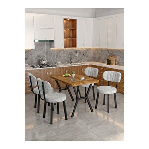 Azra 70x110cm Atlantik Mutfak Masası, Mutfak Masası Takımı, Yemek Masası, 4 Açık Gri Sandalye