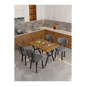 Azra 70x110cm Atlantik Mutfak Masası, Mutfak Masası Takımı, Yemek Masası, 4 Koyu Gri Sandalye