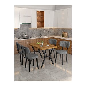 Azra 70x110cm Atlantik Mutfak Masası, Mutfak Masası Takımı, Yemek Masası, 4 Koyu Gri Sandalye