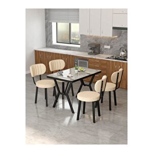 Azra 70x110cm Efes Mutfak Masası, Mutfak Masası Takımı, Yemek Masası, 4 Krem Sandalye