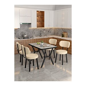 Azra 70x110cm Efes Mutfak Masası, Mutfak Masası Takımı, Yemek Masası, 4 Krem Sandalye