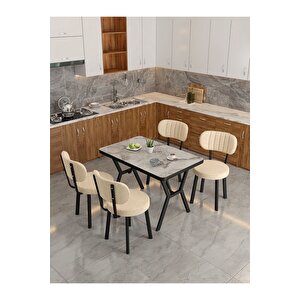 Azra 70x110cm Efes Mutfak Masası, Mutfak Masası Takımı, Yemek Masası, 4 Krem Sandalye