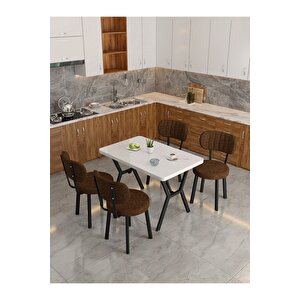 Azra 70x110cm Beyaz Mutfak Masası, Mutfak Masası Takımı, Yemek Masası, 4 Kahverengi Sandalye