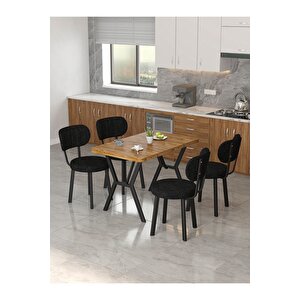 Azra 70x110cm Atlantik Mutfak Masası, Mutfak Masası Takımı, Yemek Masası, 4 Siyah Sandalye