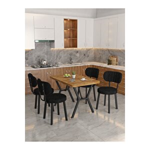 Azra 70x110cm Atlantik Mutfak Masası, Mutfak Masası Takımı, Yemek Masası, 4 Siyah Sandalye