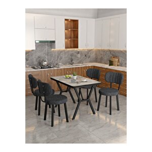 Azra 70x110cm Efes Mutfak Masası, Mutfak Masası Takımı, Yemek Masası, 4 Antrasit Sandalye