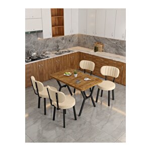 Azra 70x110cm Atlantik Mutfak Masası, Mutfak Masası Takımı, Yemek Masası, 4 Krem Sandalye