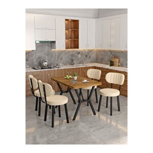 Azra 70x110cm Atlantik Mutfak Masası, Mutfak Masası Takımı, Yemek Masası, 4 Krem Sandalye