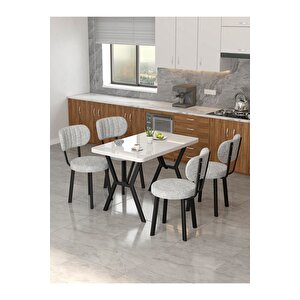 Azra 70x110cm Beyaz Mutfak Masası, Mutfak Masası Takımı, Yemek Masası, 4 Açık Gri Sandalye