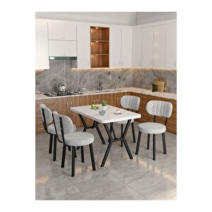 Azra 70x110cm Beyaz Mutfak Masası, Mutfak Masası Takımı, Yemek Masası, 4 Açık Gri Sandalye