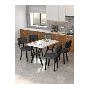 Azra 70x110cm Beyaz Mutfak Masası, Mutfak Masası Takımı, Yemek Masası, 4 Antrasit Sandalye