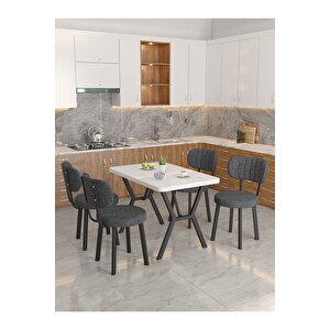 Azra 70x110cm Beyaz Mutfak Masası, Mutfak Masası Takımı, Yemek Masası, 4 Antrasit Sandalye