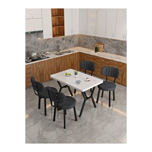 Azra 70x110cm Beyaz Mutfak Masası, Mutfak Masası Takımı, Yemek Masası, 4 Antrasit Sandalye