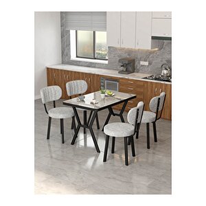 Azra 70x110cm Efes Mutfak Masası, Mutfak Masası Takımı, Yemek Masası, 4 Açık Gri Sandalye