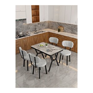 Azra 70x110cm Efes Mutfak Masası, Mutfak Masası Takımı, Yemek Masası, 4 Açık Gri Sandalye