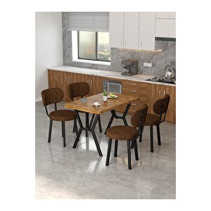 Azra 70x110cm Atlantik Mutfak Masası, Mutfak Masası Takımı, Yemek Masası, 4 Kahverengi Sandalye