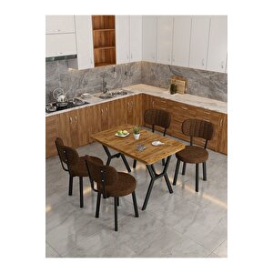 Azra 70x110cm Atlantik Mutfak Masası, Mutfak Masası Takımı, Yemek Masası, 4 Kahverengi Sandalye