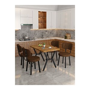 Azra 70x110cm Atlantik Mutfak Masası, Mutfak Masası Takımı, Yemek Masası, 4 Kahverengi Sandalye