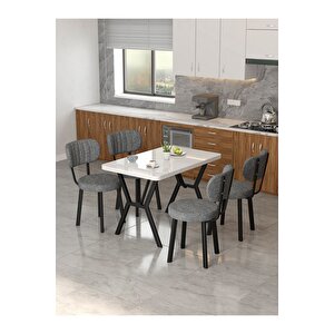 Azra 70x110cm Beyaz Mutfak Masası, Mutfak Masası Takımı, Yemek Masası, 4 Koyu Gri Sandalye